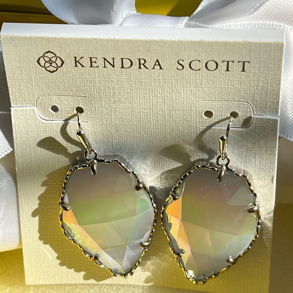 Like New RARE Kendra Scott Corley Earrings Silver &  Slate Iridescent GORGEOUS! - Picture 13 of 16